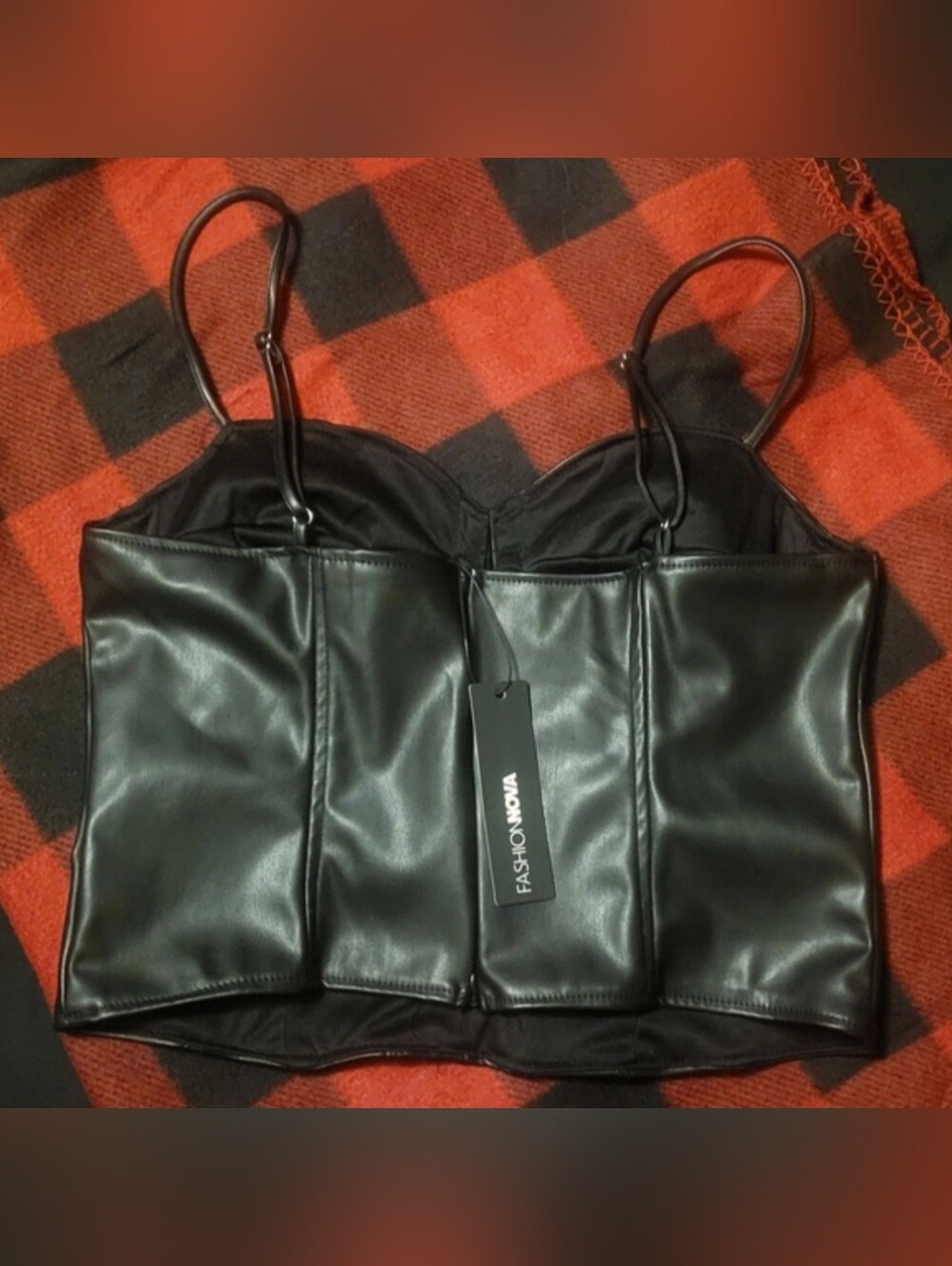Fashion Nova Off the hook blk faux leather spaghetti strap corset top 1X NWT - Picture 8 of 17